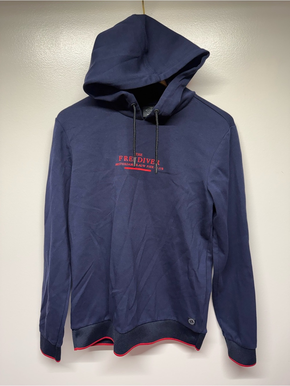 Scotch & Soda Navy Hoodie with Red Logo Trim